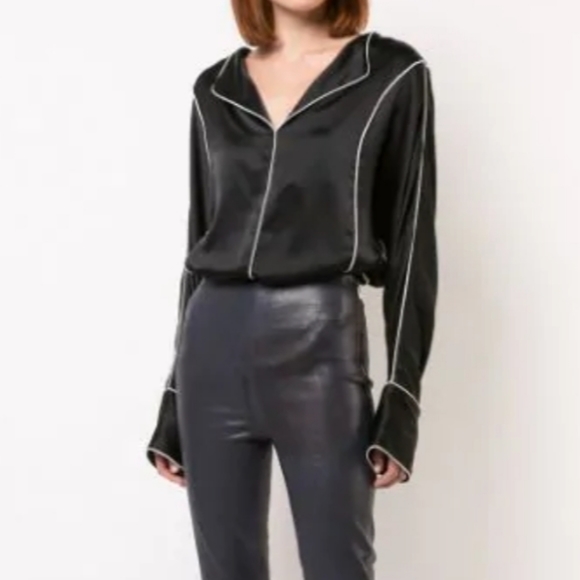 Jason Wu piped silk charmeuse blouse in black xs - Picture 2 of 7